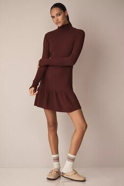 NWT ANTHROPOLOGIE Sundays Andes Knit Mini Sweater Dress $242 SMALL Wine
